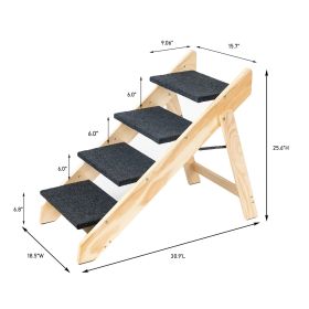 Wooden Dog Stairs/Steps - Foldable 4 Levels Pet Stairs & Ramp Perfect for Beds and Cars - Portable Dog/Cat Ladder Up to 110 Pounds (Main Material: Acacia Wood, Main Color: Acacia Wood)